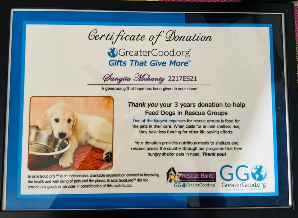 Donation for the welfare of animals 1